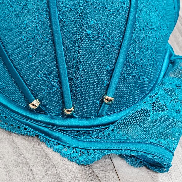 NWT Honey Birdette Jade Azure Teal Push Up Demi Bra Size 36D - Picture 6 of 7